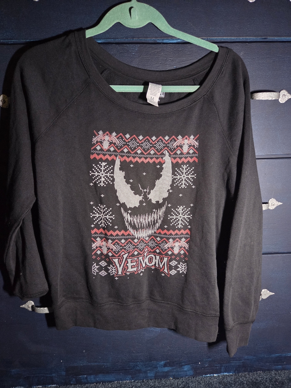 Marvel Venom Face Christmas Pattern Slouchy Sweatshirt Black Medium